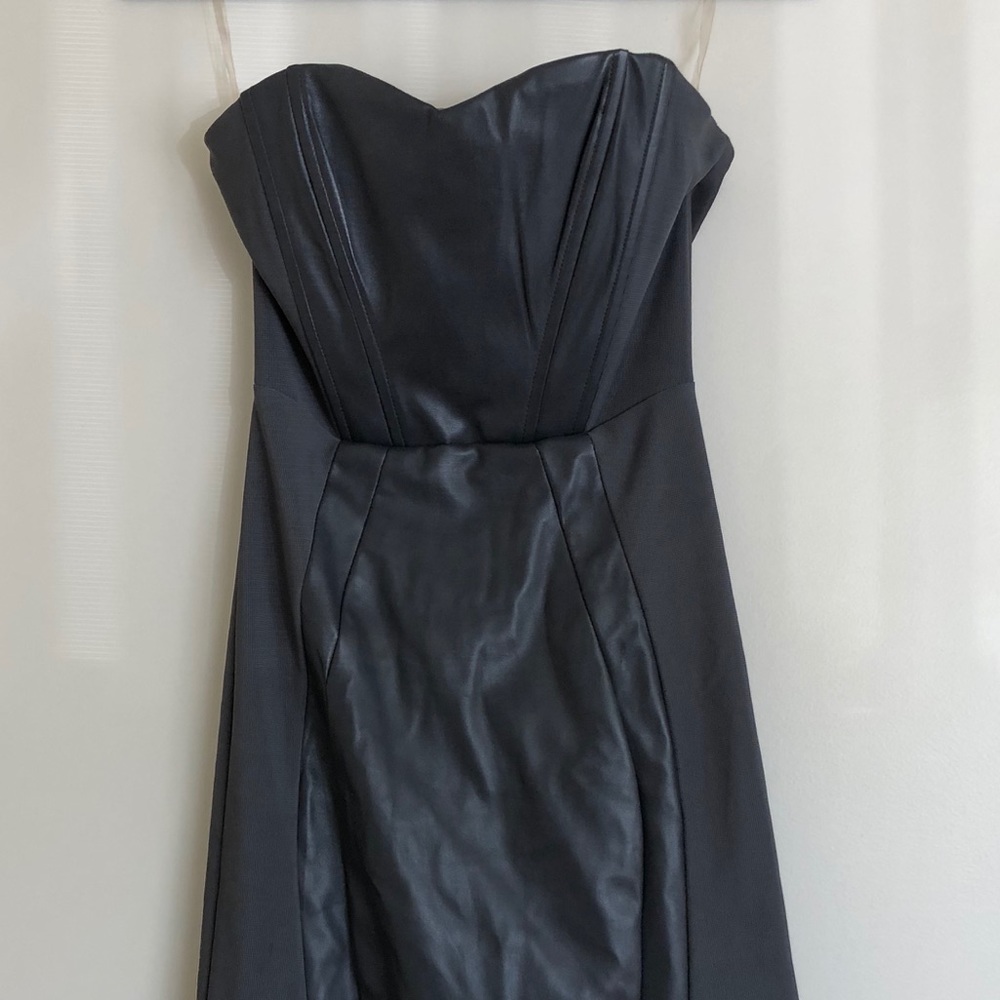 Grey Vegan Leather Strapless Dress Sz S - Picture 3 of 4